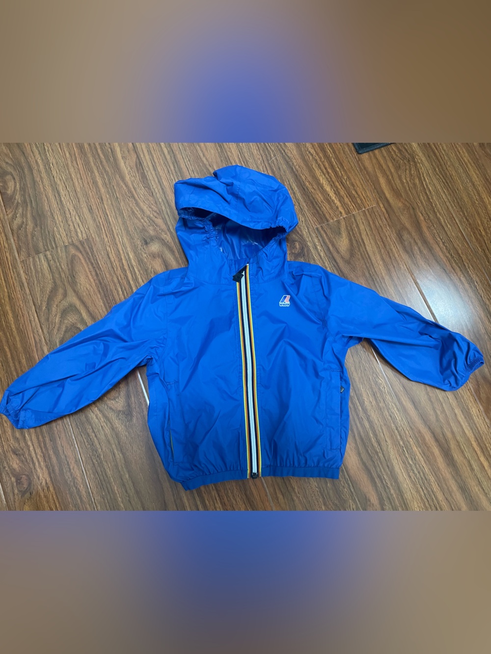 K-Way Kids Royal Blue Hooded Raincoat with Striped Zip
